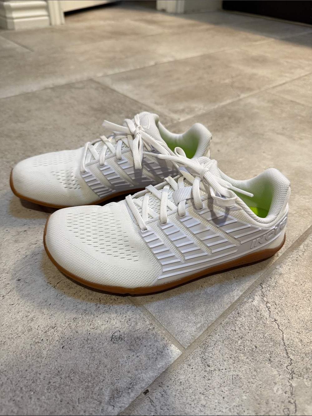White Inov8 Sneakers with Gum Sole